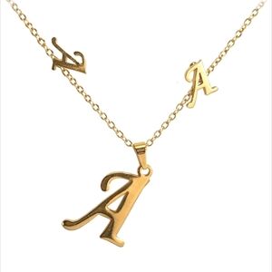 Gold Tone Stainless Steel Monogram Letter "A" Earing And Necklace Set